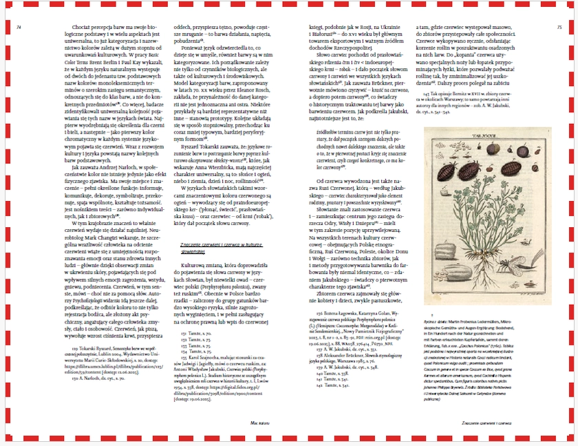 Strona książki z blokiem tekstu oraz ilustracją botaniczną roślin i owadów.