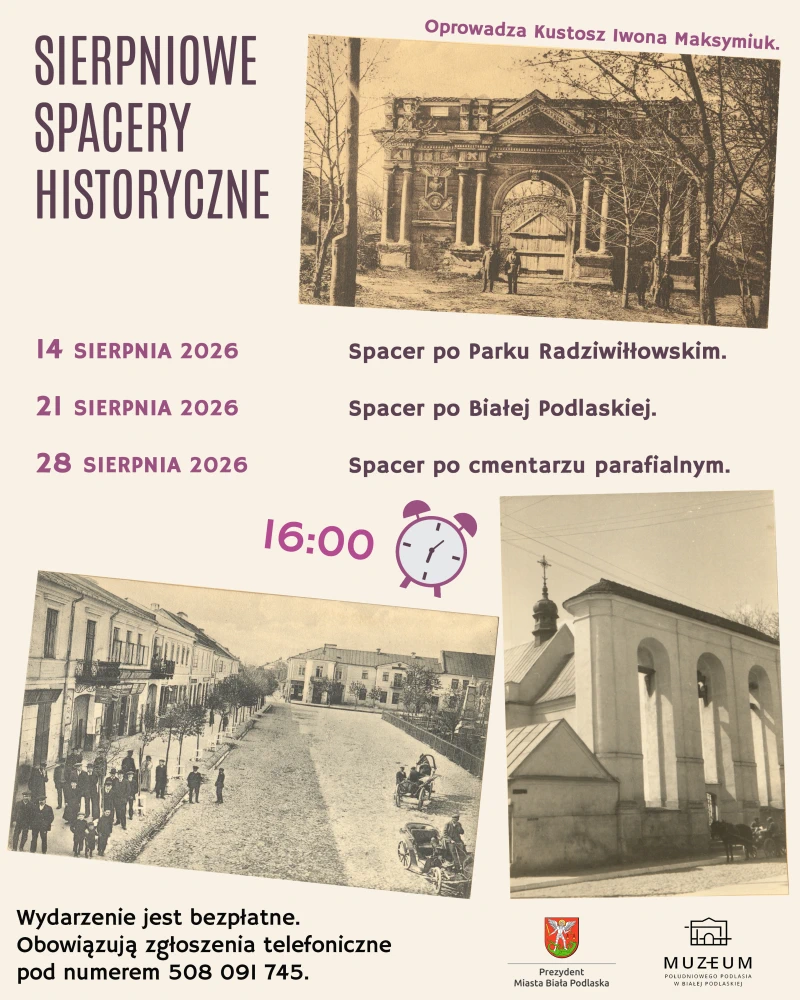 plakat sierpniowe spacery historyczne wraz z datami